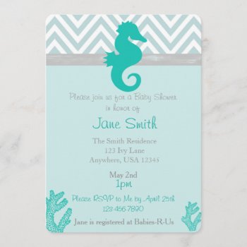 Teal Seahorse Beach Themed Baby Shower Invitation by CardinalCreations at Zazzle