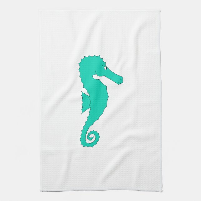 Teal Seahorse Kitchen Towel (Vertical)
