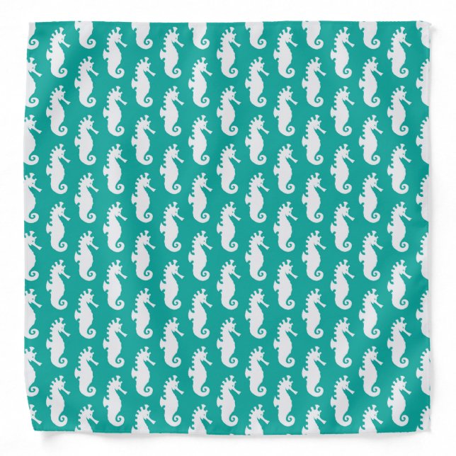 Teal Seahorse Pattern 1 Bandana (Front)