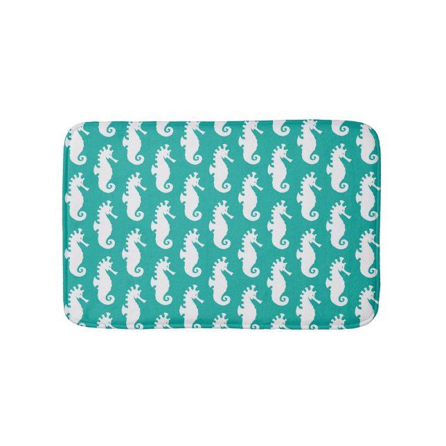 Teal Seahorse Pattern 1 Bathroom Mat (Front)