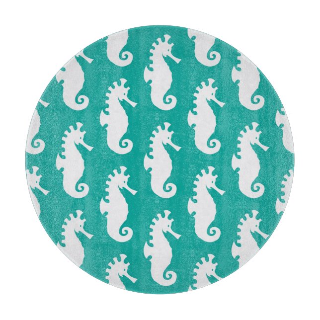 Teal Seahorse Pattern 1 Cutting Board (Front)