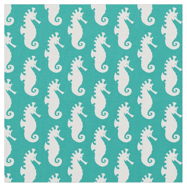 Teal Seahorse Pattern 1 Fabric (Close Up)