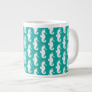 Teal Seahorse Pattern 1 Giant Coffee Mug