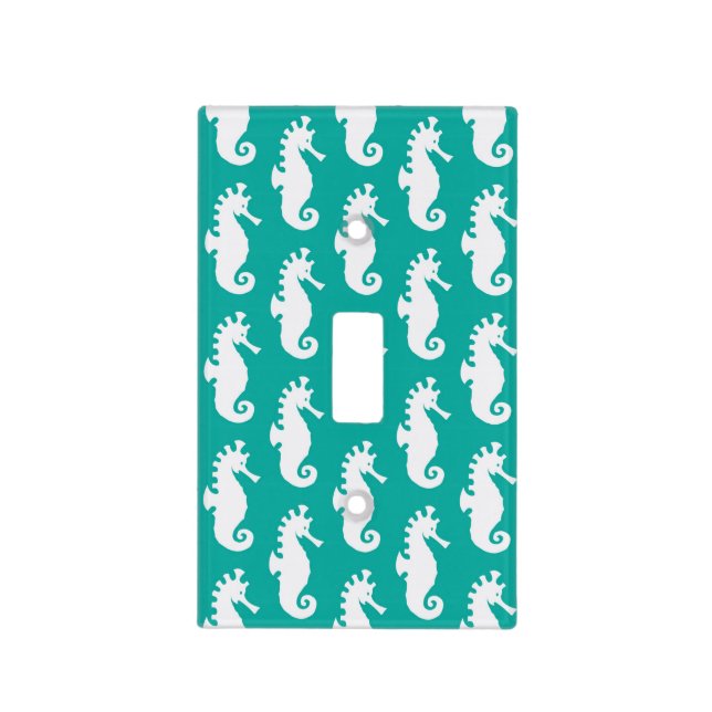 Teal Seahorse Pattern 1 Light Switch Cover (Front)