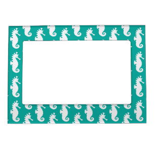 Teal Seahorse Pattern 1 Magnetic Picture Frame