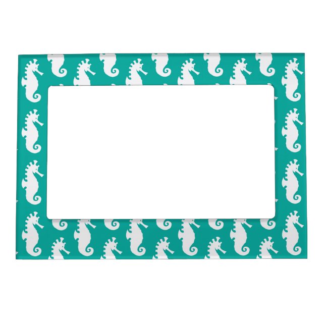 Teal Seahorse Pattern 1 Magnetic Picture Frame (Front)