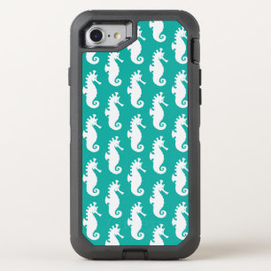 Teal Seahorse Pattern 1 OtterBox Defender iPhone SE/8/7 Case