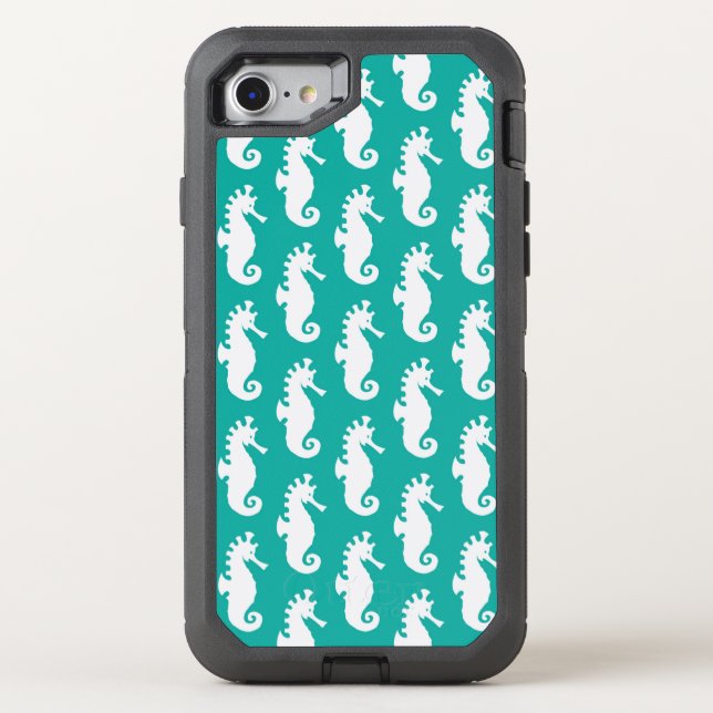 Teal Seahorse Pattern 1 Otterbox iPhone Case (Back)