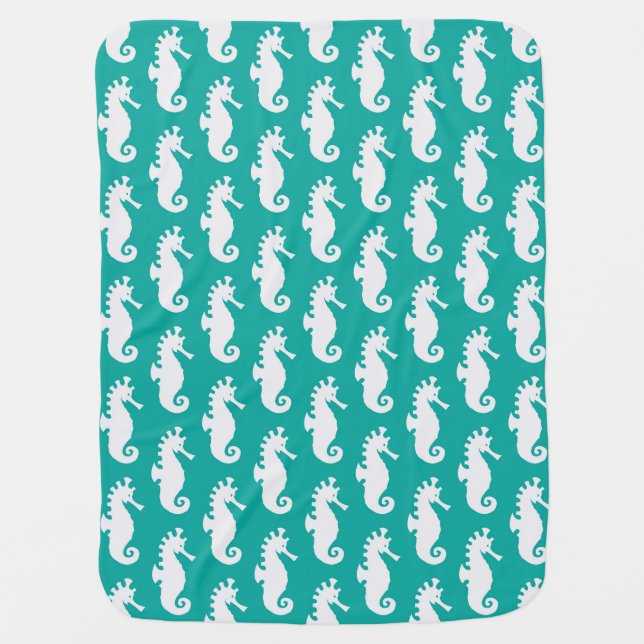 Teal Seahorse Pattern 1 Receiving Blanket (Front)