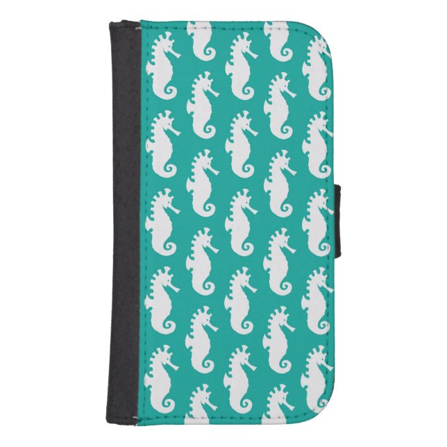 Teal Seahorse Pattern 1 Samsung Galaxy Wallet Case (Front)
