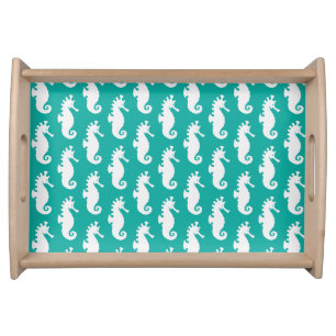 Teal Seahorse Pattern 1 Serving Tray