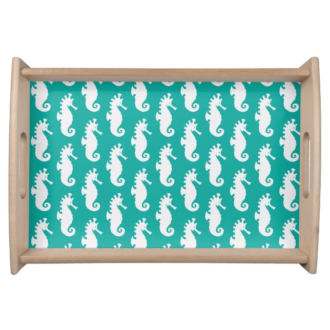 Teal Seahorse Pattern 1 Serving Tray (Front)