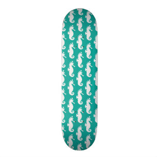 Teal Seahorse Pattern 1 Skateboard Deck