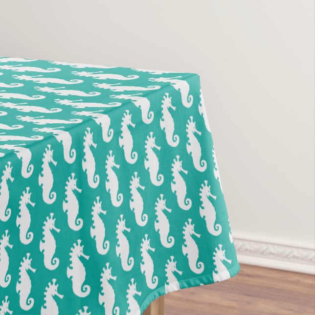 Teal Seahorse Pattern 1 Tablecloth (In Situ)