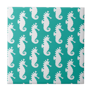 Teal Seahorse Pattern 1 Tile