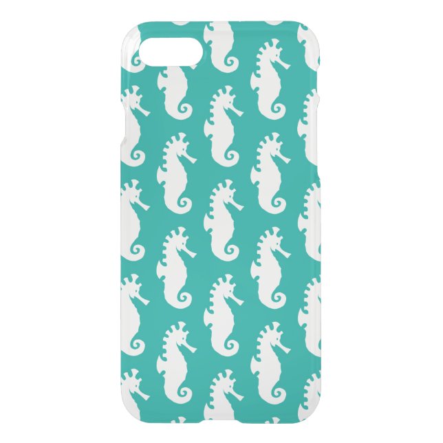 Teal Seahorse Pattern 1 Uncommon iPhone Case (Back)