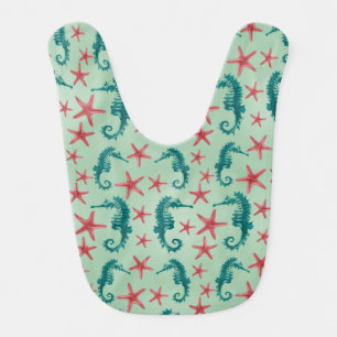 Teal Seahorse Pattern 2 Baby Bib