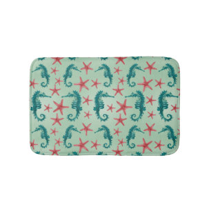 Teal Seahorse Pattern 2 Bathroom Mat