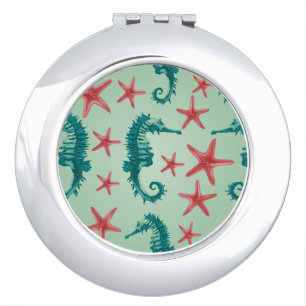 Teal Seahorse Pattern 2 Compact Mirror