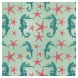 Teal Seahorse Pattern 2 Fabric