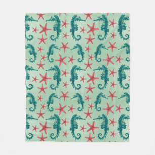 Teal Seahorse Pattern 2 Fleece Blanket