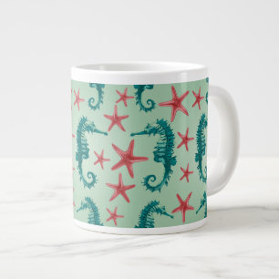 Teal Seahorse Pattern 2 Giant Coffee Mug