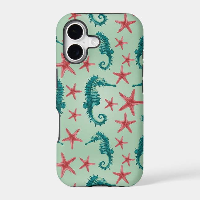 Teal Seahorse Pattern 2 Iphone Case (Back)