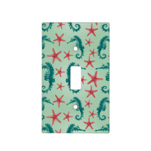 Teal Seahorse Pattern 2 Light Switch Cover
