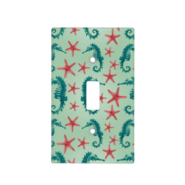 Teal Seahorse Pattern 2 Light Switch Cover (Front)
