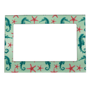 Teal Seahorse Pattern 2 Magnetic Photo Frame