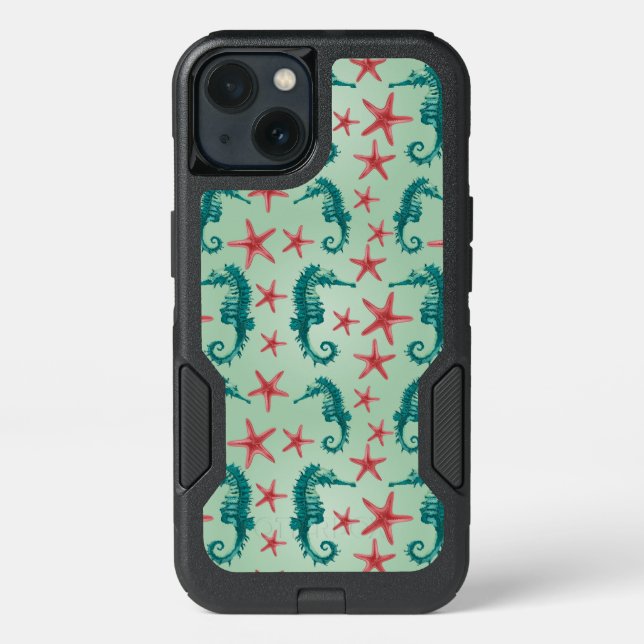 Teal Seahorse Pattern 2 Otterbox iPhone Case (Back)