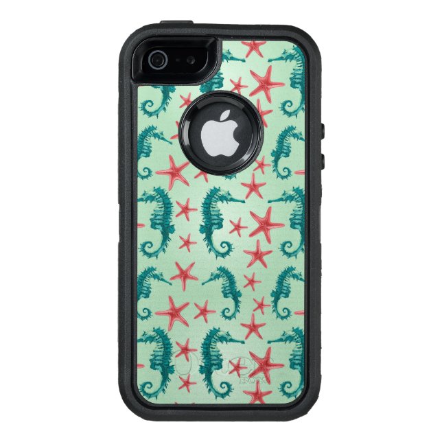 Teal Seahorse Pattern 2 Otterbox iPhone Case (Back)