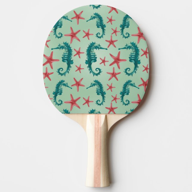 Teal Seahorse Pattern 2 Ping-Pong Paddle (Front)