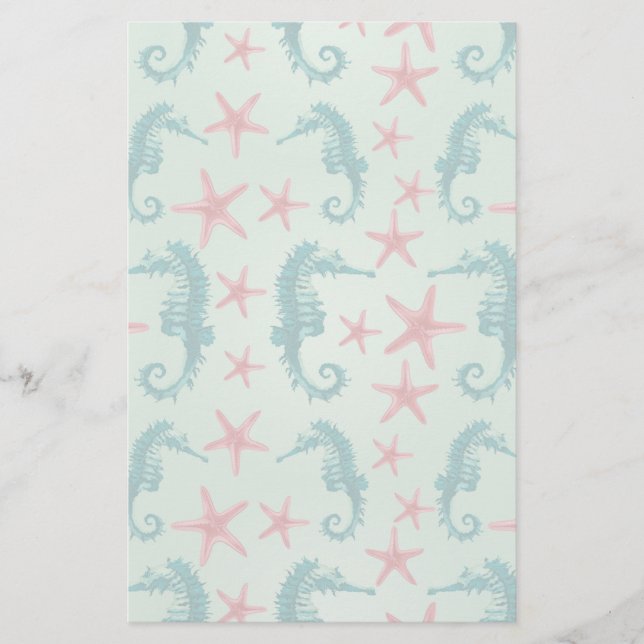 Teal Seahorse Pattern 2 Stationery (Front)