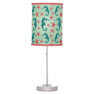 Teal Seahorse Pattern 2 Table Lamp