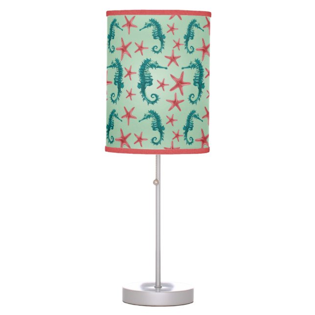 Teal Seahorse Pattern 2 Table Lamp (Front)