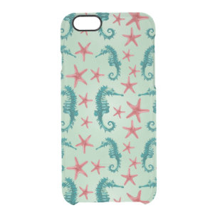 Teal Seahorse Pattern 2 Clear iPhone 6/6S Case