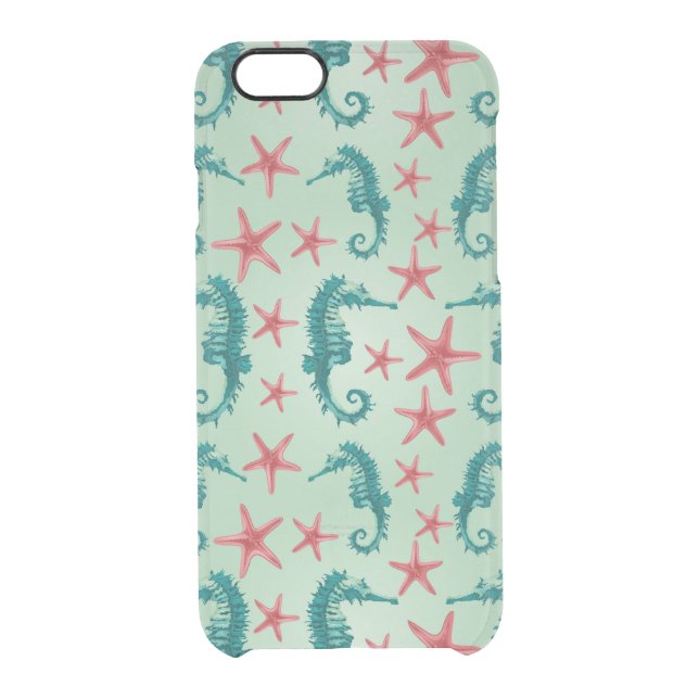 Teal Seahorse Pattern 2 Uncommon iPhone Case (Back)