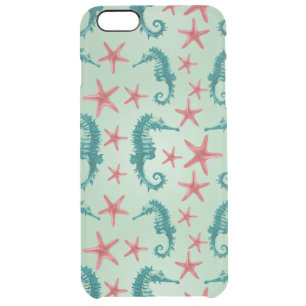 Teal Seahorse Pattern 2 Clear iPhone 6 Plus Case