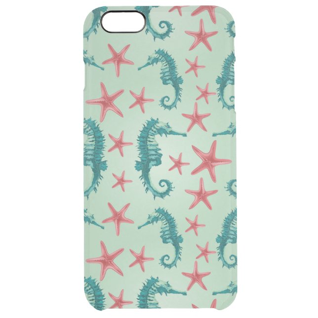 Teal Seahorse Pattern 2 Uncommon iPhone Case (Back)
