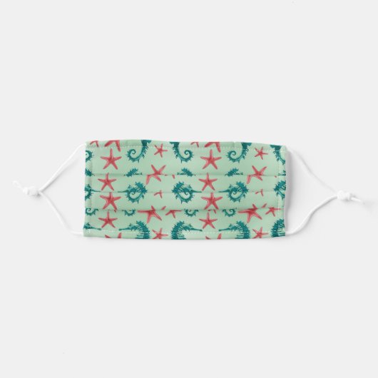 Teal Seahorse Pattern Adult Cloth Face Mask (Front, Folded)