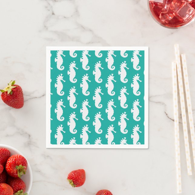 Teal Seahorse Pattern Napkins (Insitu)