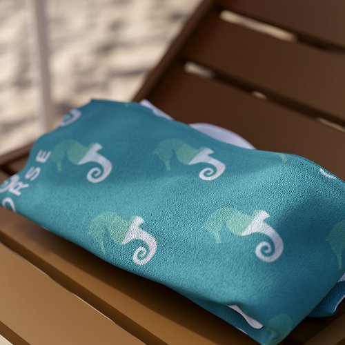 Teal Seahorse Pattern Ocean Green Beach Towel