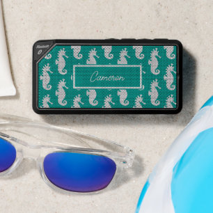Teal Seahorse Pattern Personalize Bluetooth Speaker