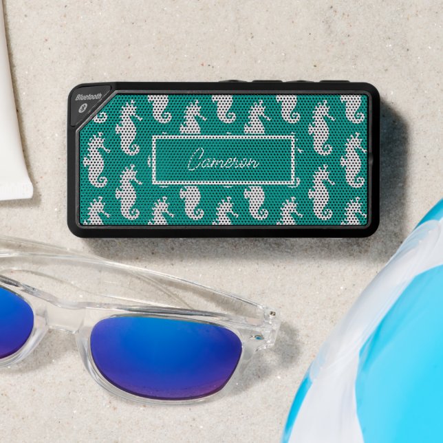 Teal Seahorse Pattern | Personalize Bluetooth Speaker (Insitu(Beach))