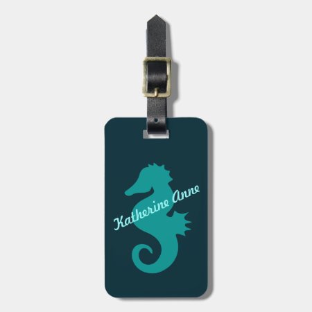 Teal Seahorse Personalized Luggage Tag