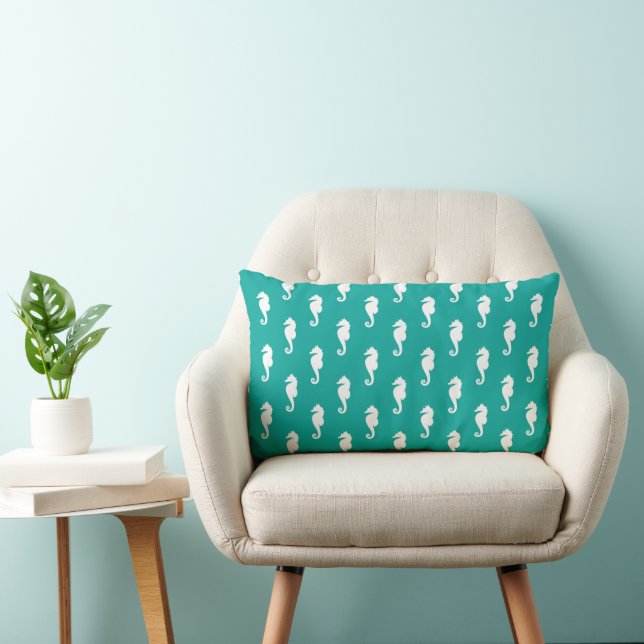 Teal Seahorse Print Lumbar Pillow (Chair)