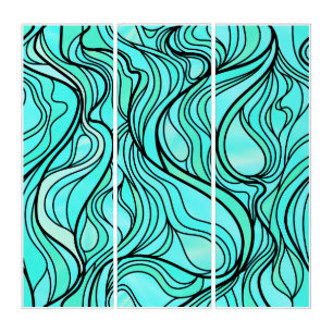 Teal Seascape Stained Glass Abstract Triptych