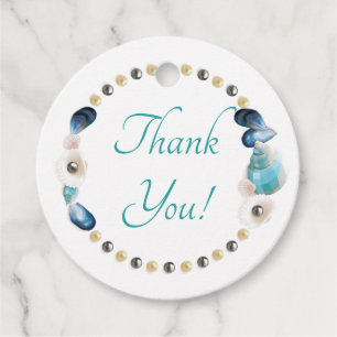 Teal Seashells and Pearls Quinceanera Party Favor Tags