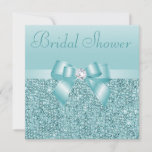 Teal Sequins, Bow &amp; Diamond Bridal Shower Invitation at Zazzle